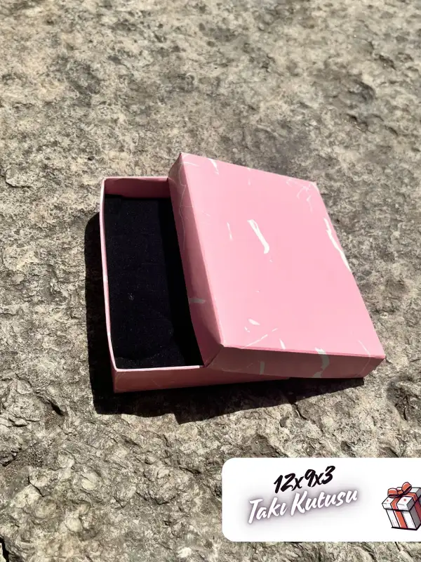 12x9x3 Pembe Mermer Desenli Süngerli Takı Kutusu [Demonte]