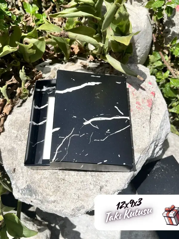 12x9x3 Siyah Mermer Desenli Süngerli Takı Kutusu [Demonte]