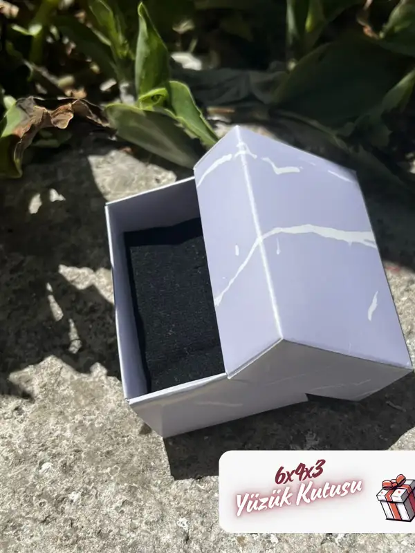 Kampanyalı! 6x4x3 Lila Mermer Desenli Süngerli Yüzük Kutusu [Demonte]