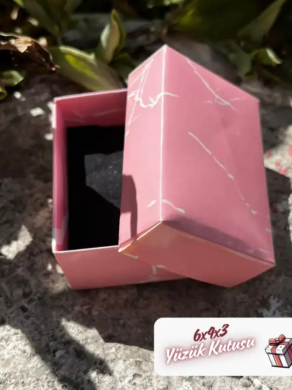 Kampanyalı! 6x4x3 Pembe Mermer Desenli Süngerli Yüzük Kutusu [Demonte]