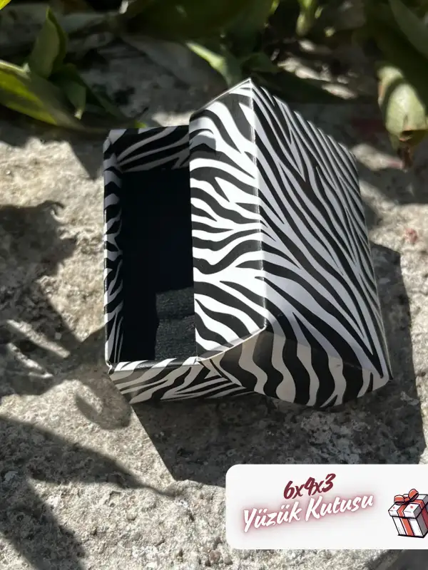 Kampanyalı! 6x4x3 Zebra Desenli Süngerli Yüzük Kutusu [Demonte]