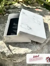 8x6x3 Beyaz Mermer Desenli Süngerli Takı Kutu [Demonte] - Görsel 1