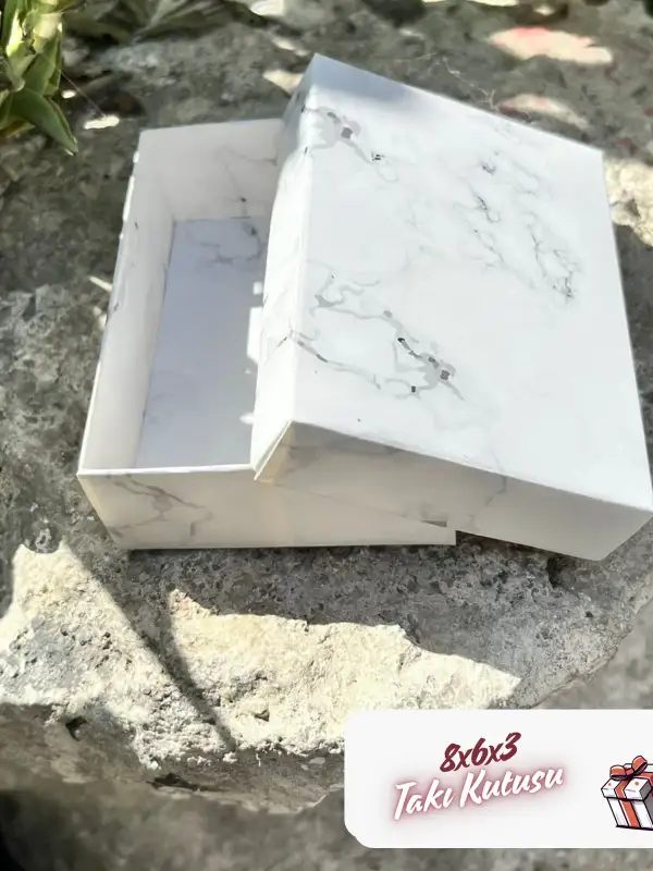 8x6x3 Beyaz Mermer Desenli Süngerli Takı Kutu [Demonte]