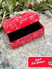 8x6x3 Kırmızı Kalp Desenli Süngerli Takı Kutusu [Demonte] - Görsel 4