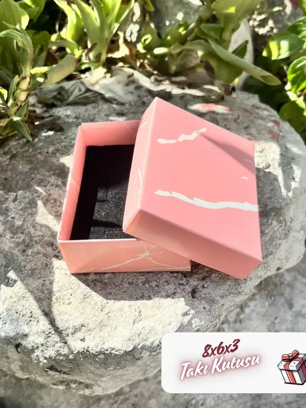 8x6x3 Pembe Mermer Desenli Süngerli Takı Kutusu [Demonte]