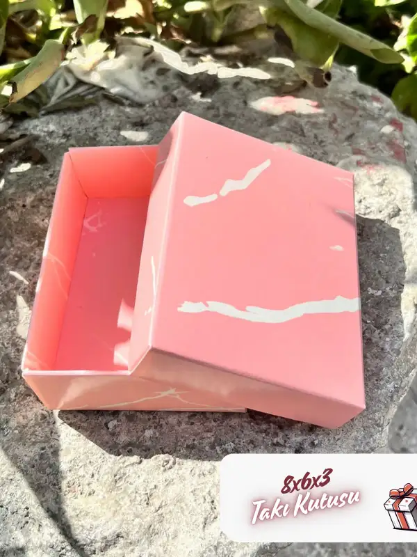 8x6x3 Pembe Mermer Desenli Süngerli Takı Kutusu [Demonte]