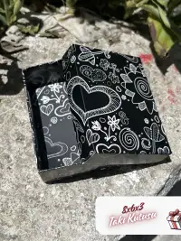 8x6x3 Siyah Kalp Desenli Süngerli Takı Kutusu [Demonte] - Görsel 2
