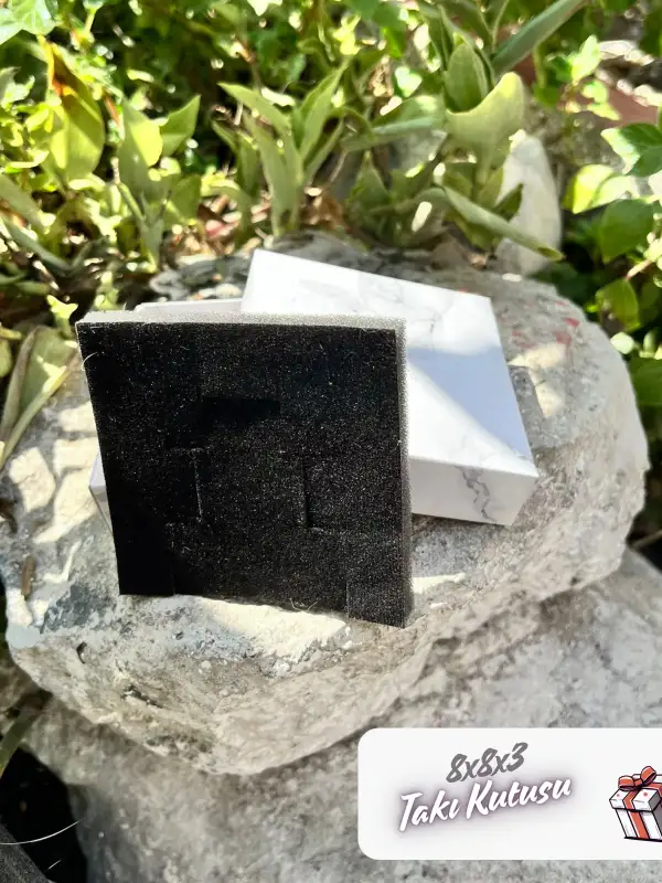 8x8x3 Beyaz Mermer Desenli Süngerli Takı Kutusu [Demonte]