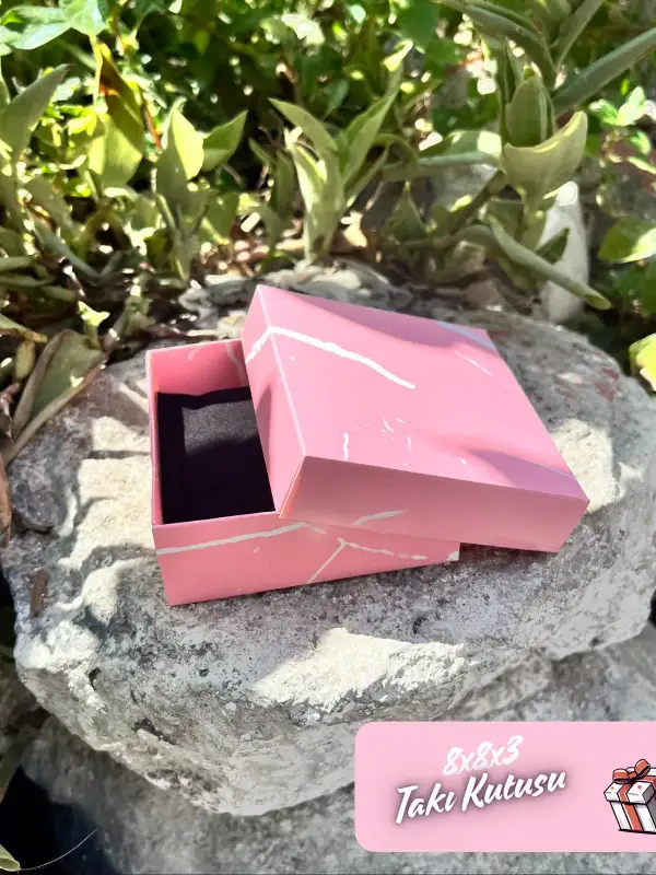 8x8x3 Pembe Mermer Desenli Süngerli Takı Kutusu [Demonte]